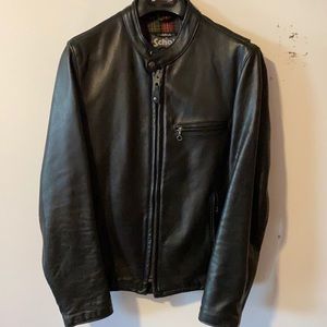 Schott NYC Waxed Natural Pebbled Cowhide Café Leather Jacket